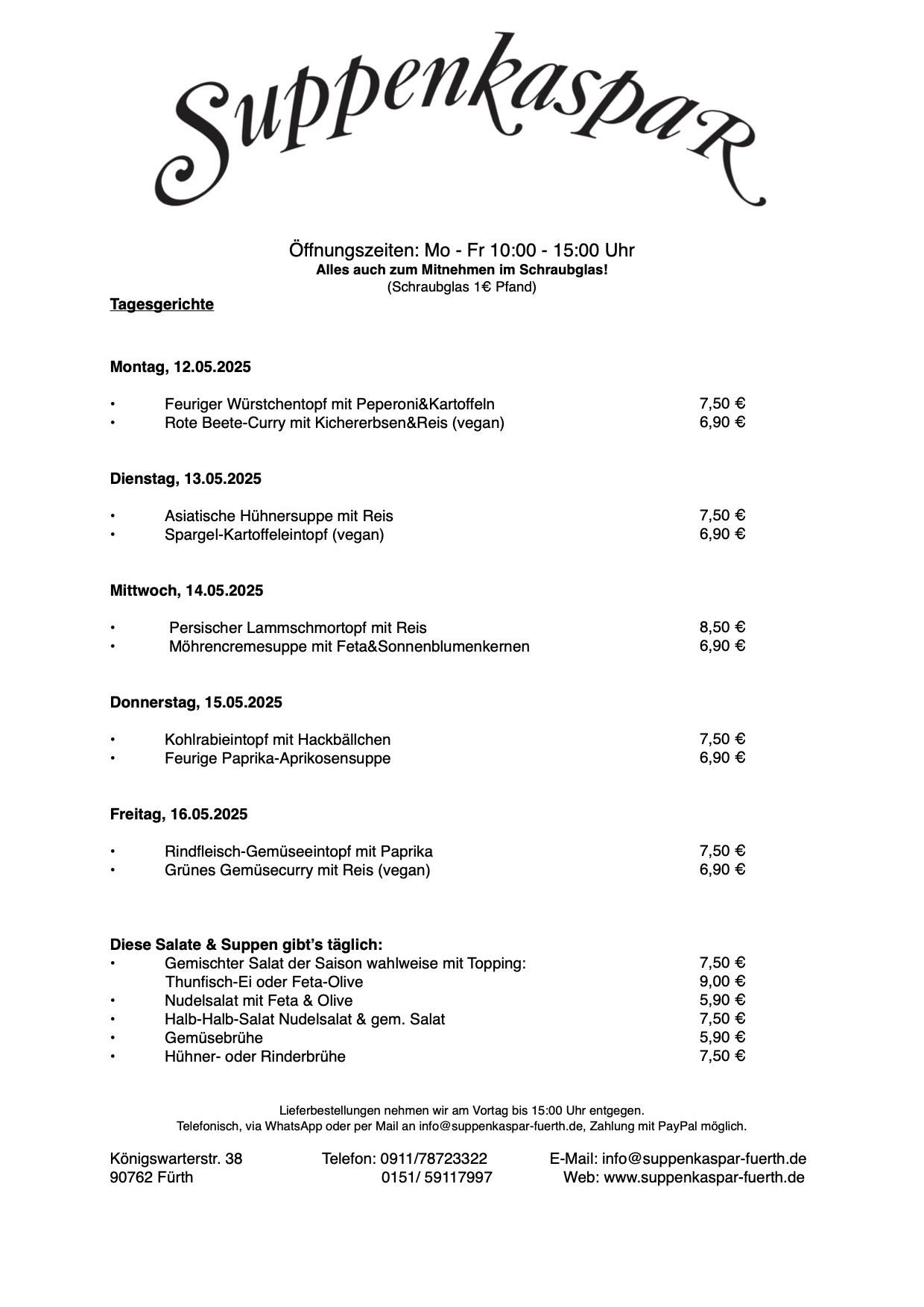 <p><strong>Wochenkarte vom 12.05.25 - 16.05.25</strong></p>