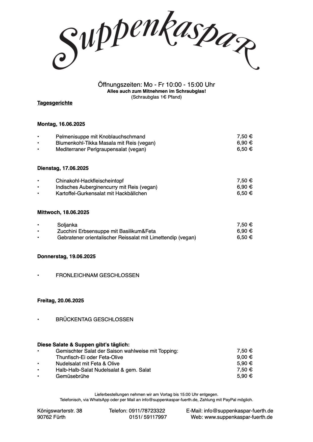<p><strong>Wochenkarte vom 16.06.25 - 20.06.25</strong></p>